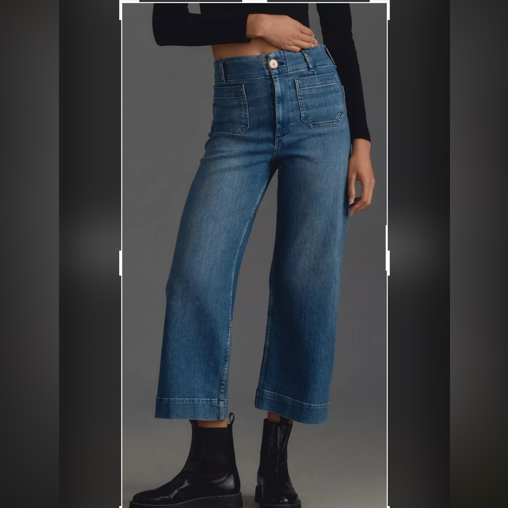 Anthropologie The Colette Denim Cropped Wide-Leg Jeans by Maeve